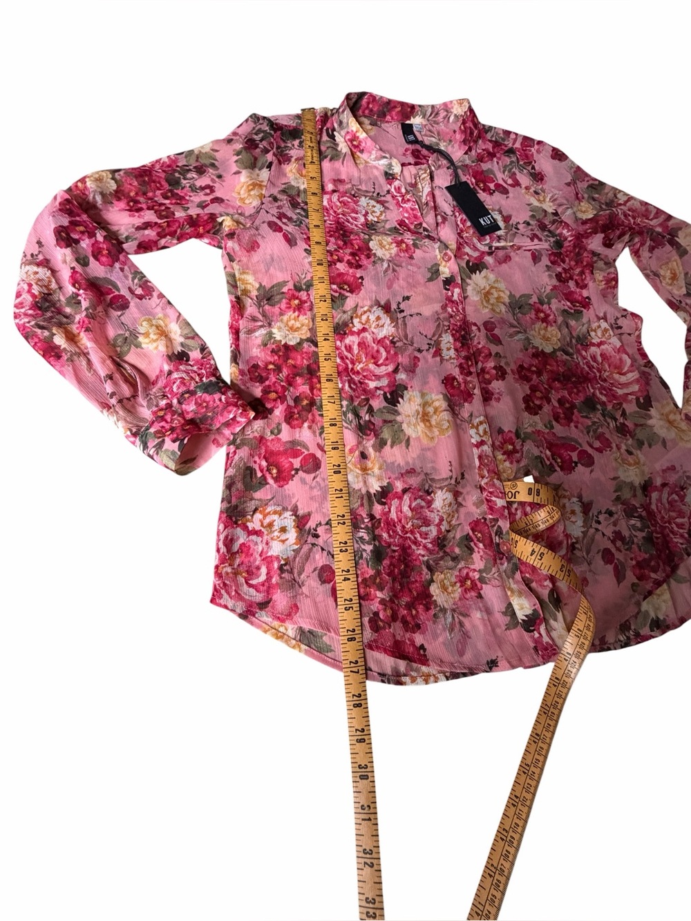 NEW Kut From the Kloth Jasmine Chiffon Blouse Floral Sheer Long Sleeved Shirt, L - Picture 12 of 12